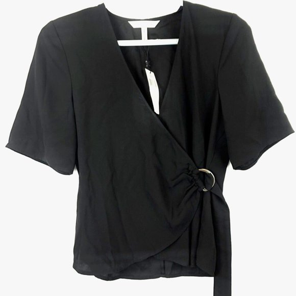 BCBGeneration Women’s Black D-Ring Wrap Top, Size Extra Small - Picture 1 of 4